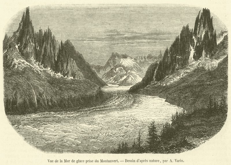 Ansicht des Mer de Glace vom Montanvert von French School