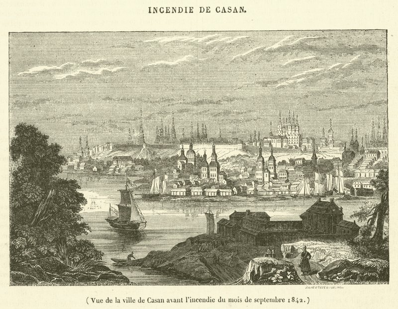 Ansicht der Stadt Casan vor dem Brand im September 1842 von French School