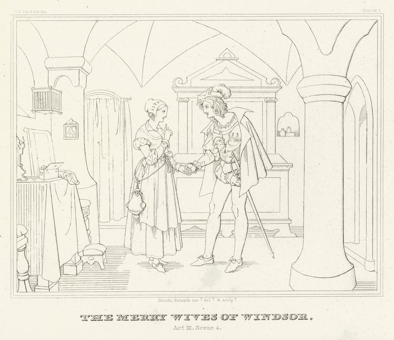 Die lustigen Weiber von Windsor, Akt III, Szene 4 von Friedrich August Moritz Retzsch