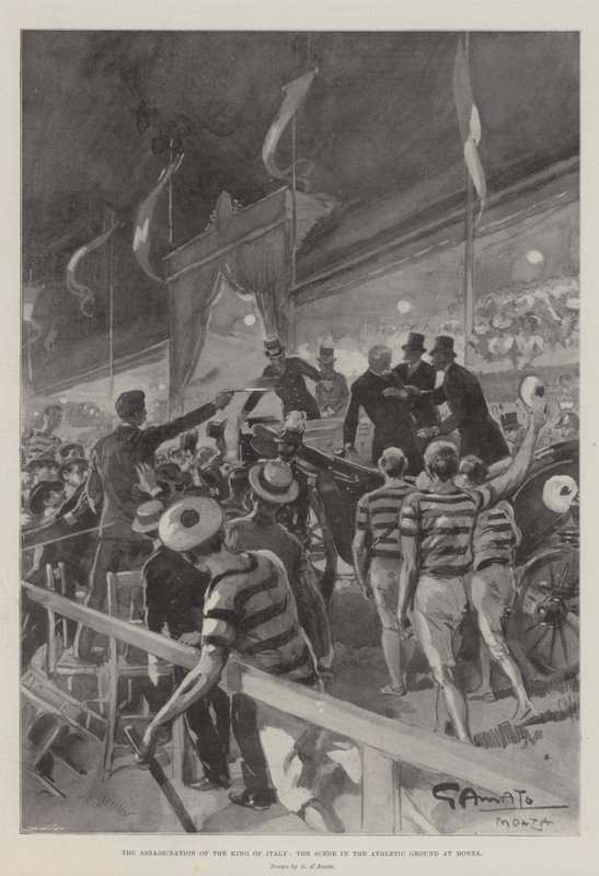 Die Ermordung des Königs von Italien, die Szene auf dem Sportplatz in Monza von G.S. Amato