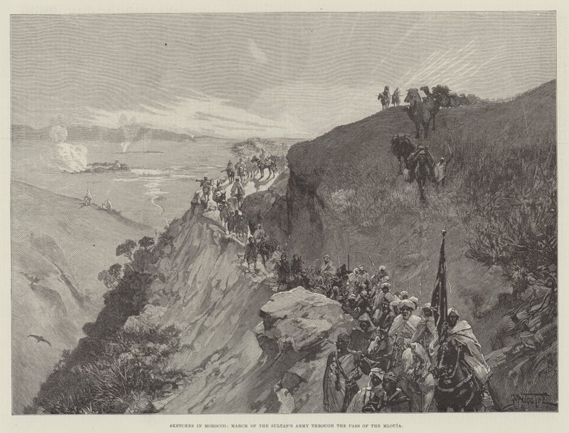 Skizzen in Marokko, Marsch der Armee des Sultans durch den Pass von Mlouia von Gabriel Nicolet
