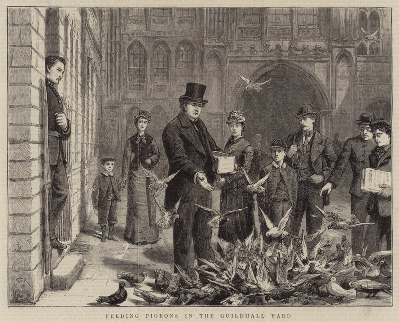 Taubenfütterung im Guildhall Yard von George Goodwin Kilburne