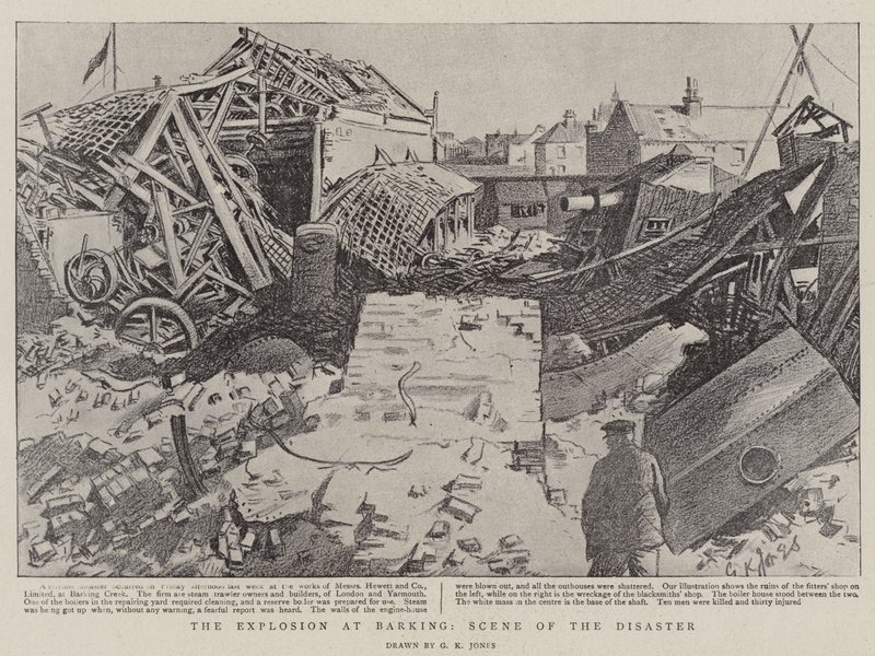 Die Explosion in Barking, Ort des Unglücks von George Kingston Jones