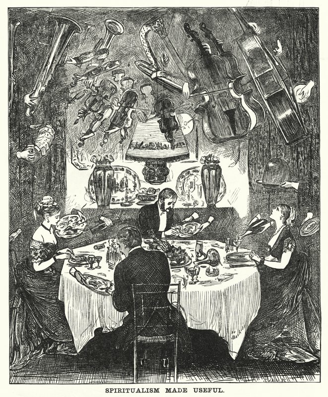 Punch-Karikatur: Spiritualismus nützlich gemacht von George (after) Du Maurier