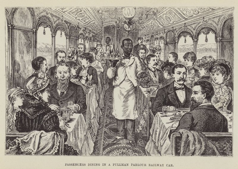 Passagiere speisen in einem Pullman-Salonwagen von George Augustus Sala