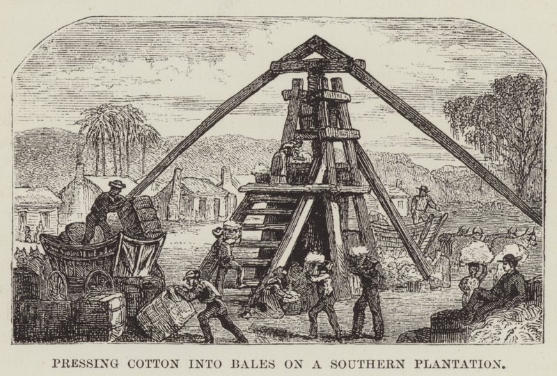 Baumwolle auf einer südlichen Plantage in Ballen pressen von George Augustus Sala