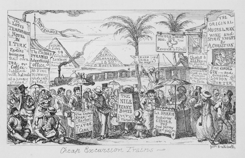 Billige Ausflugszüge, d.h. die Zukunft des Massentourismus vorgestellt (Gravur) von George Cruikshank