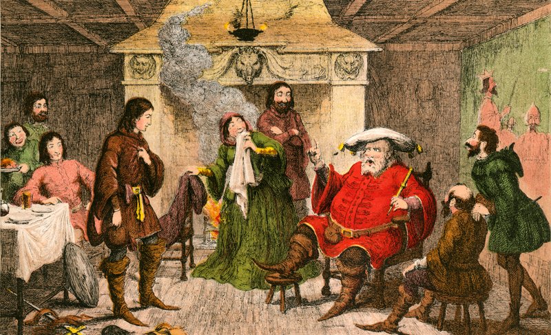 Falstaff spielt die Rolle des Königs von George Cruikshank