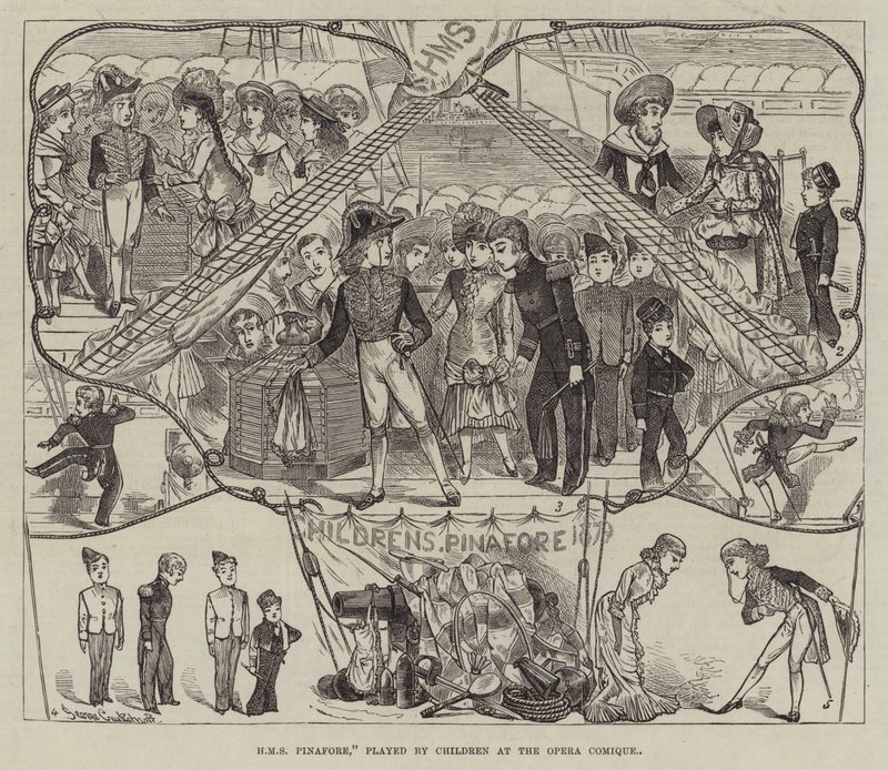 HMS Pinafore, gespielt von Kindern an der Opera Comique von George Cruikshank