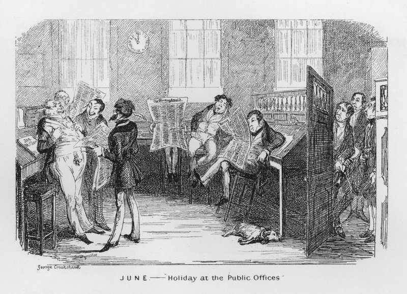 Juni, Urlaub in den öffentlichen Ämtern (Gravur) von George Cruikshank