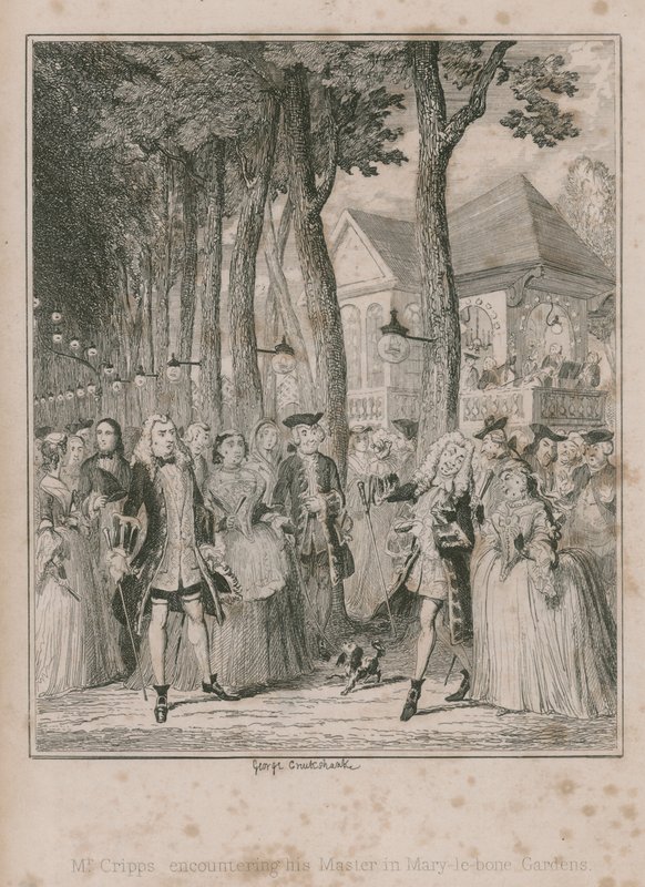 Herr Cripps begegnet seiner Mutter in den Mary-le-bone-Gärten von George Cruikshank