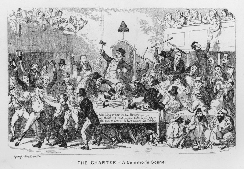 Die Charta, Eine Szene im Unterhaus von George Cruikshank