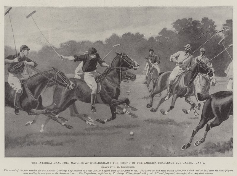 Die internationalen Polospiele in Hurlingham, das zweite der America Challenge Cup Spiele, 9. Juni von George Derville Rowlandson