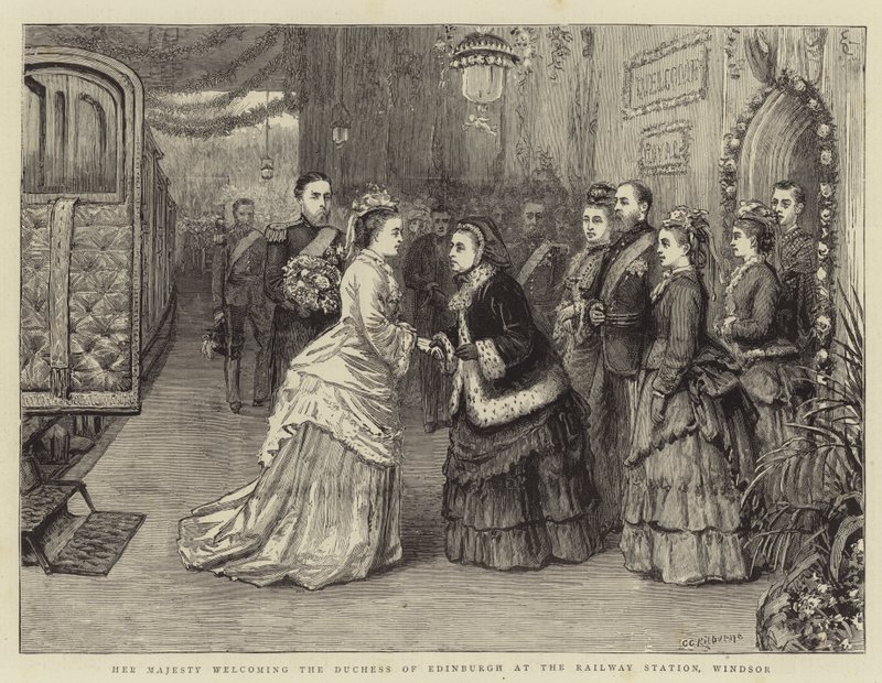 Ihre Majestät begrüßt die Herzogin von Edinburgh am Bahnhof, Windsor von George Goodwin Kilburne