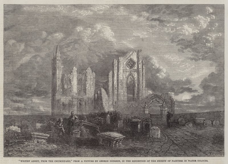 Whitby Abbey, vom Kirchhof aus, in der Ausstellung der Society of Painters in Water Colours von George Haydock Dodgson