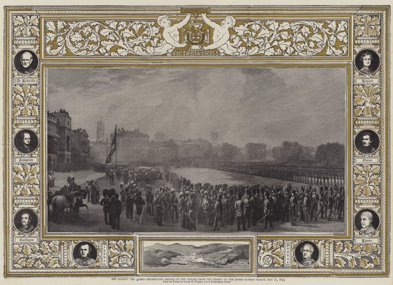 Ihre Majestät die Königin verteilt Medaillen an die Helden der Krim auf der Horse Guards Parade, 21. Mai 1855 von George Housman Thomas