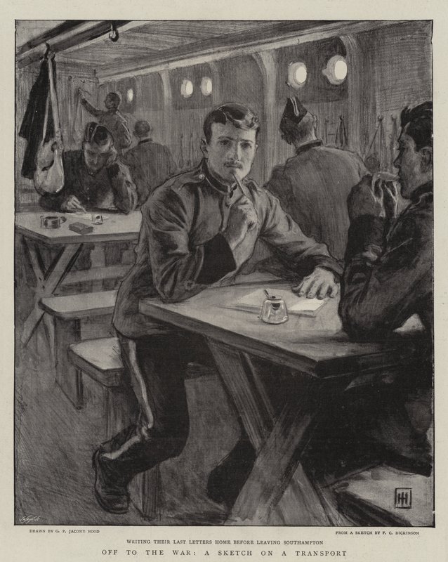Auf in den Krieg, eine Skizze auf einem Transport von George Percy Jacomb Hood
