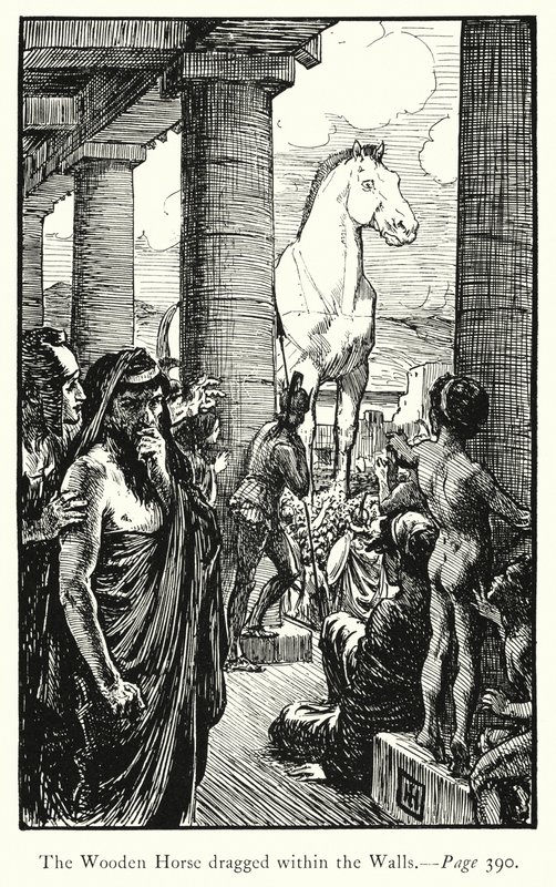 Die Ilias: Das hölzerne Pferd wird innerhalb der Mauern gezogen von George Percy Jacomb Hood
