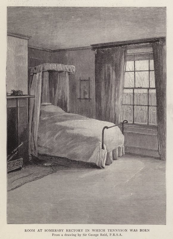 Zimmer im Somersby Rectory, Lincolnshire, in dem der englische Dichter Alfred, Lord Tennyson 1809 geboren wurde von George Reid