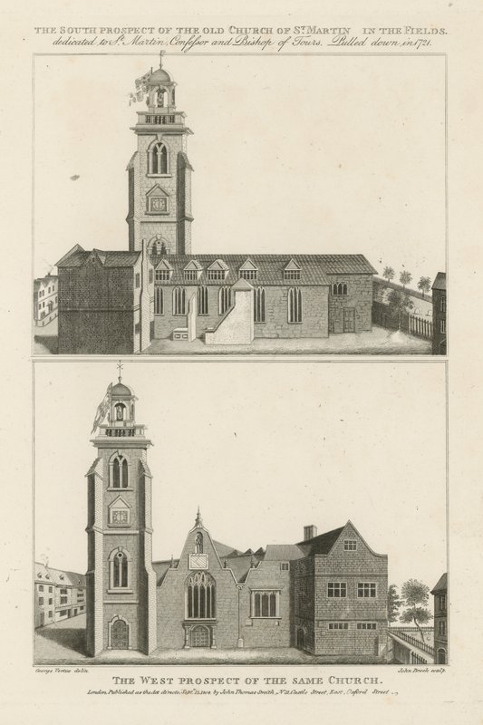 Zwei Ansichten von St Martin in the Fields von George Vertue