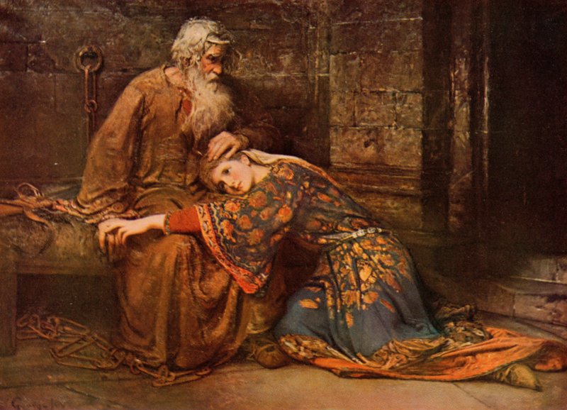 Shakespeare: Cordelia tröstet König Lear im Gefängnis, König Lear, Akt V, Szene 3 von George William (after) Joy