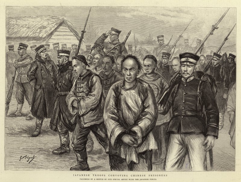 Japanische Truppen eskortieren chinesische Gefangene von Georges Ferdinand Bigot
