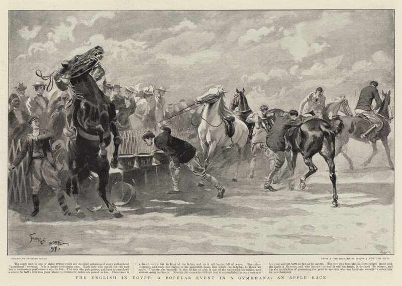 Die Engländer in Ägypten, ein beliebtes Ereignis bei einem Gymkhana, ein Apfelrennen von Georges Bertin Scott