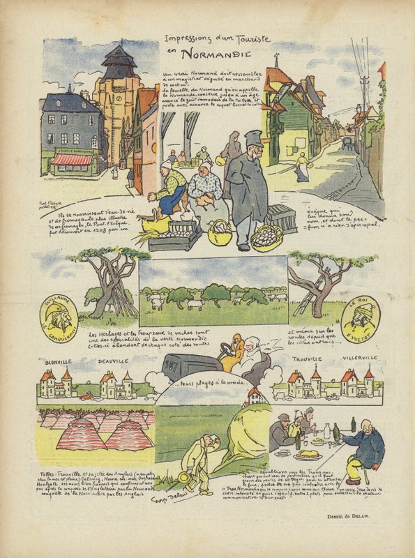 Eindrücke eines Touristen in der Normandie. Illustration für Le Rire von Georges Delaw
