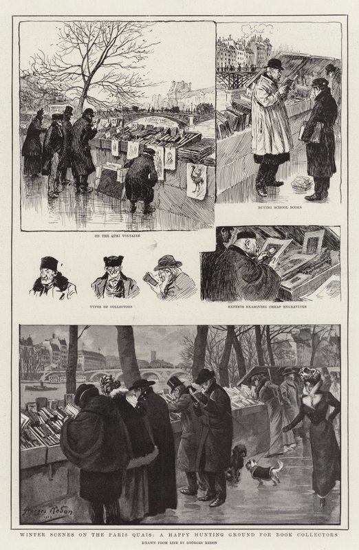 Winterszenen an den Pariser Quais, ein Paradies für Buchsammler von Georges Redon