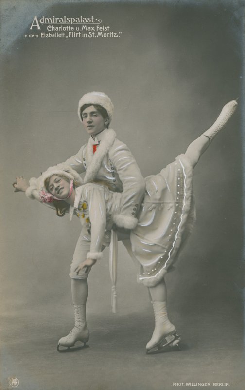 Postkarte von Eisläufern, gesendet 1913 von German Photographer