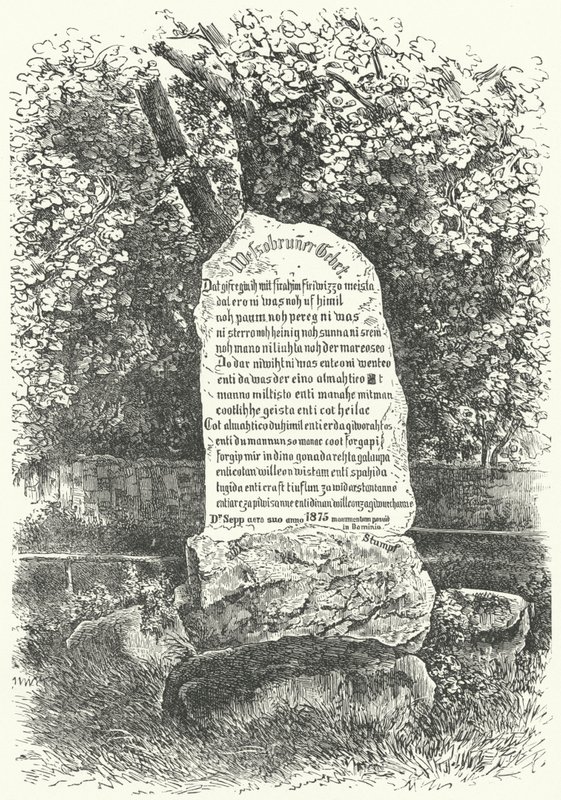 Eine Steintafel mit dem Wessobrunner Gebet (Gravur) von German School