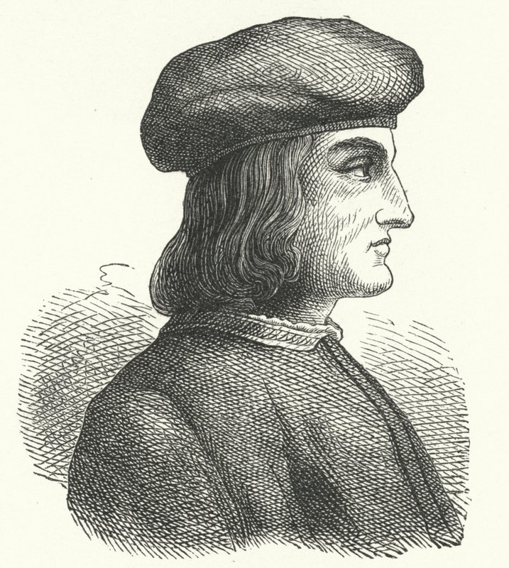 Aldus Manutius, venezianischer Humanist, Gelehrter, Drucker und Verleger (Gravur) von German School