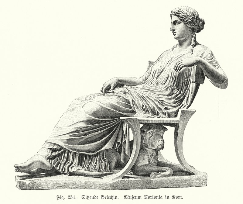 Antike griechische Statue einer sitzenden Frau von German School