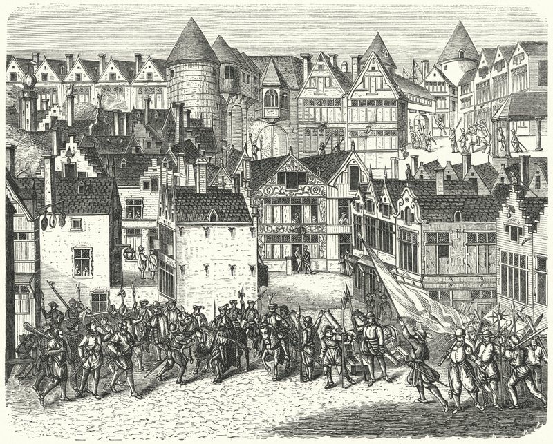 Antwerpen zur Zeit der Plünderung der Stadt durch die Spanier, bekannt als die Spanische Furie von German School