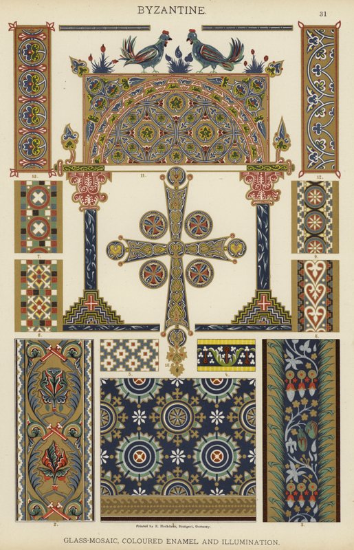 Byzantinisch, Glasmosaik, farbiges Emaille und Beleuchtung von German School