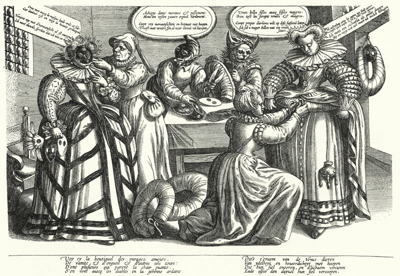 Karikatur über Frauenkostüme, Anfang des 17. Jahrhunderts (Gravur) von German School