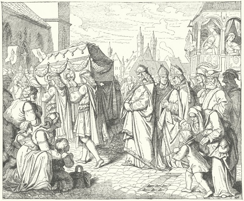 Karl IV. von Böhmen folgt dem Trauerzug von Günther von Schwarzburg, König von Deutschland von German School