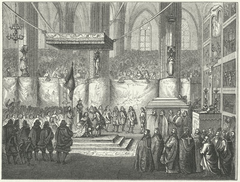 Krönung von Karl X. Gustav von Schweden im Dom zu Uppsala von German School