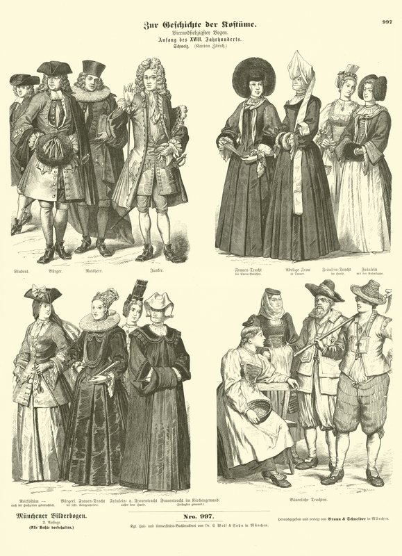 Kostüme des Schweizer Kantons Zürich, frühes 18. Jahrhundert von German School