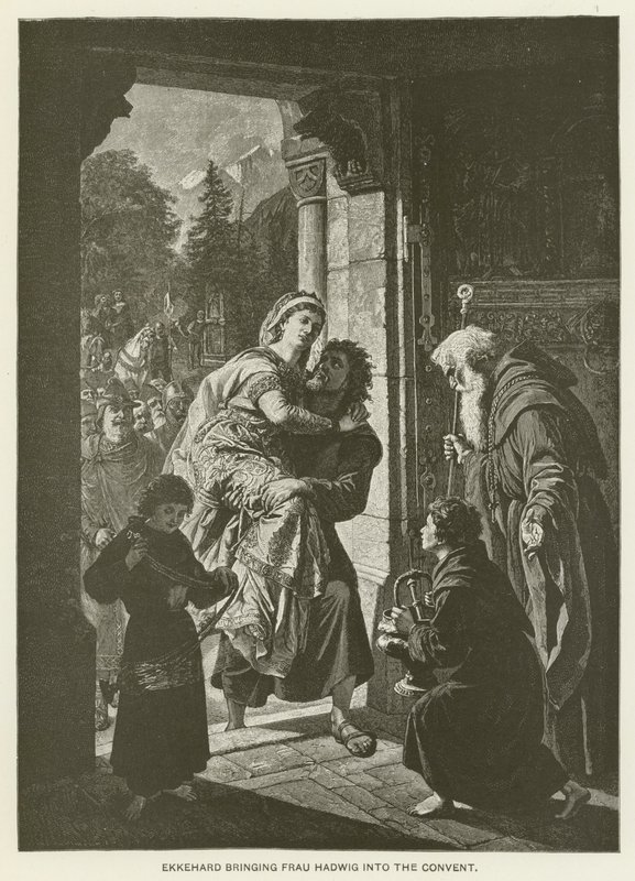 Ekkehard bringt Frau Hadwig ins Kloster (Gravur) von German School