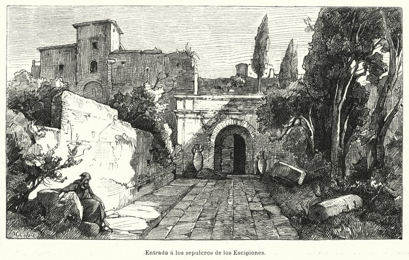 Eingang zum Grab der Scipios, Rom (Lithografie) von German School