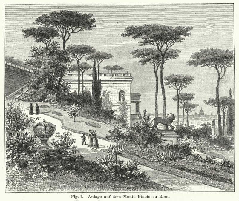 Gartengestaltung: Monte Pincio, Rom, Italien (Gravur) von German School