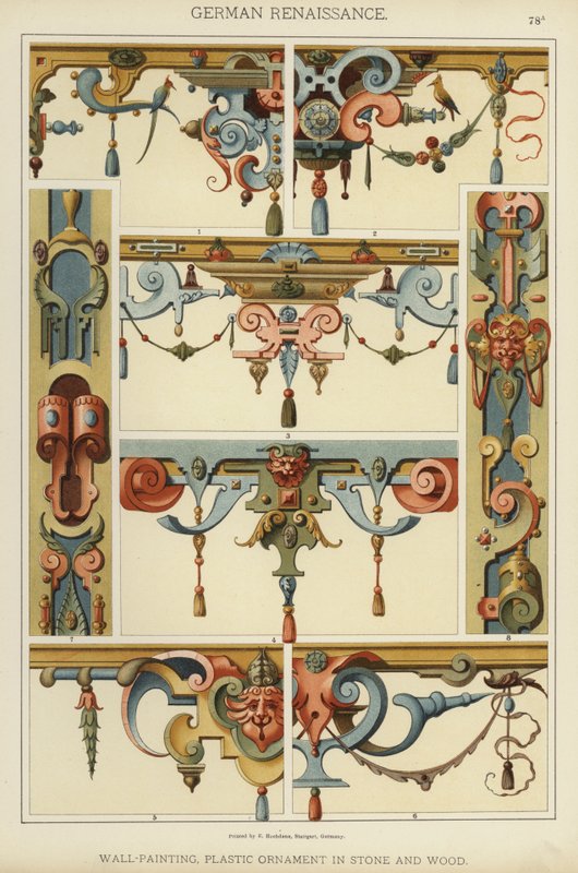Deutsche Renaissance, Wandmalerei, plastischer Schmuck in Stein und Holz von German School