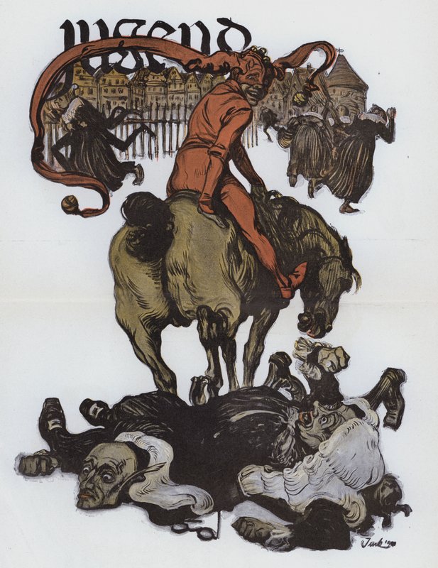 Deutsche Karikatur aus der Zeitschrift Jugend (Farblithografie) von German School