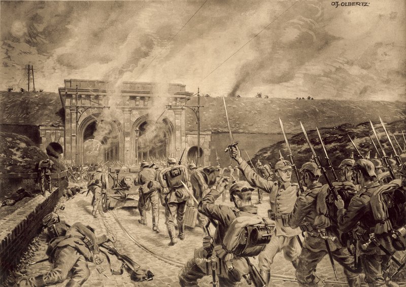 Deutsche Truppen greifen das Porte du Douai in Lille am 12. Oktober 1914 an von German School