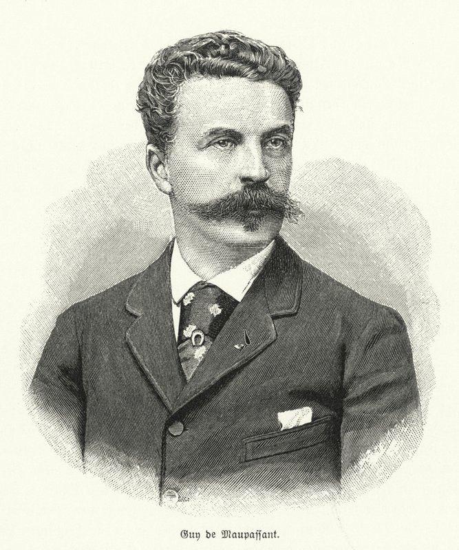 Guy de Maupassant, französischer Kurzgeschichtenautor (Lithografie) von German School