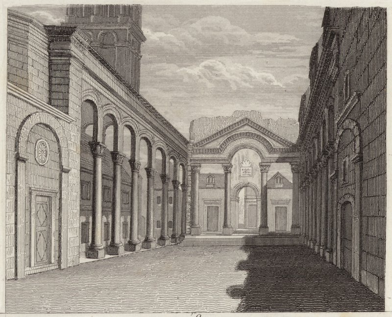 Halle des Palastes des römischen Kaisers Diokletian, Spalato (Split, Kroatien). Illustration für Bilder-Atlas von German School