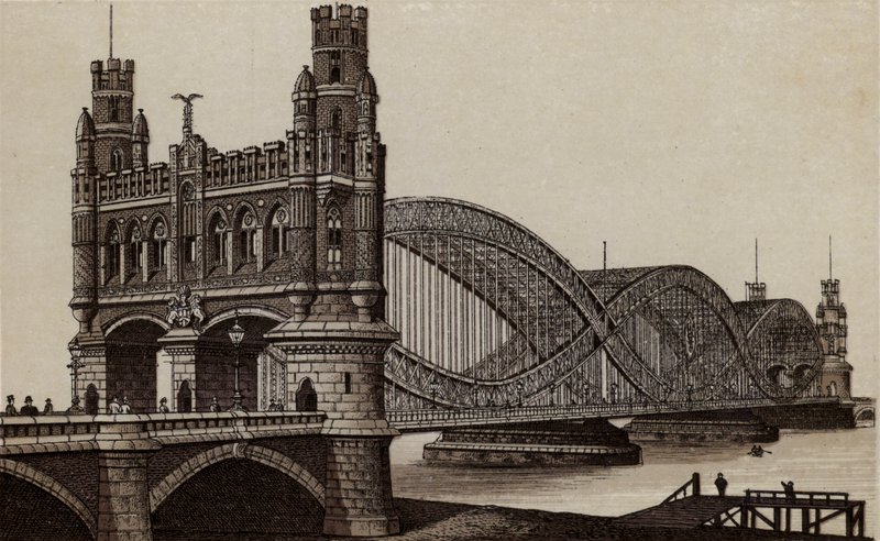 Hamburg: Neue Elbbrücke (Lithografie) von German School