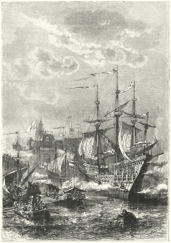 Heinrich VIII. und die englische Flotte landen in Calais von German School