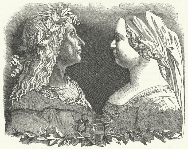 Matthias Corvinus, König von Ungarn, und seine Königin Beatrice von Neapel (Gravur) von German School